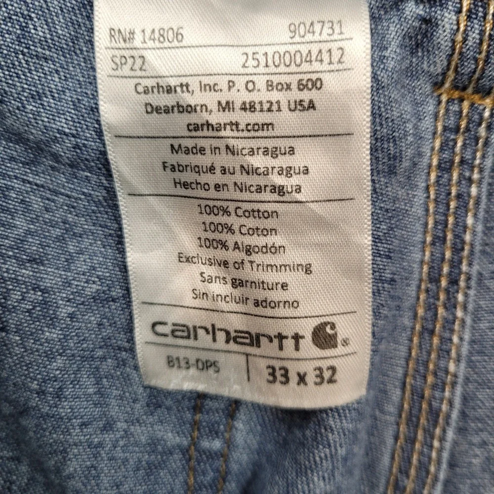 Carhartt Carpenter Jeans Mens 33x32 Blue B13-DPS Workwear Denim Distressed